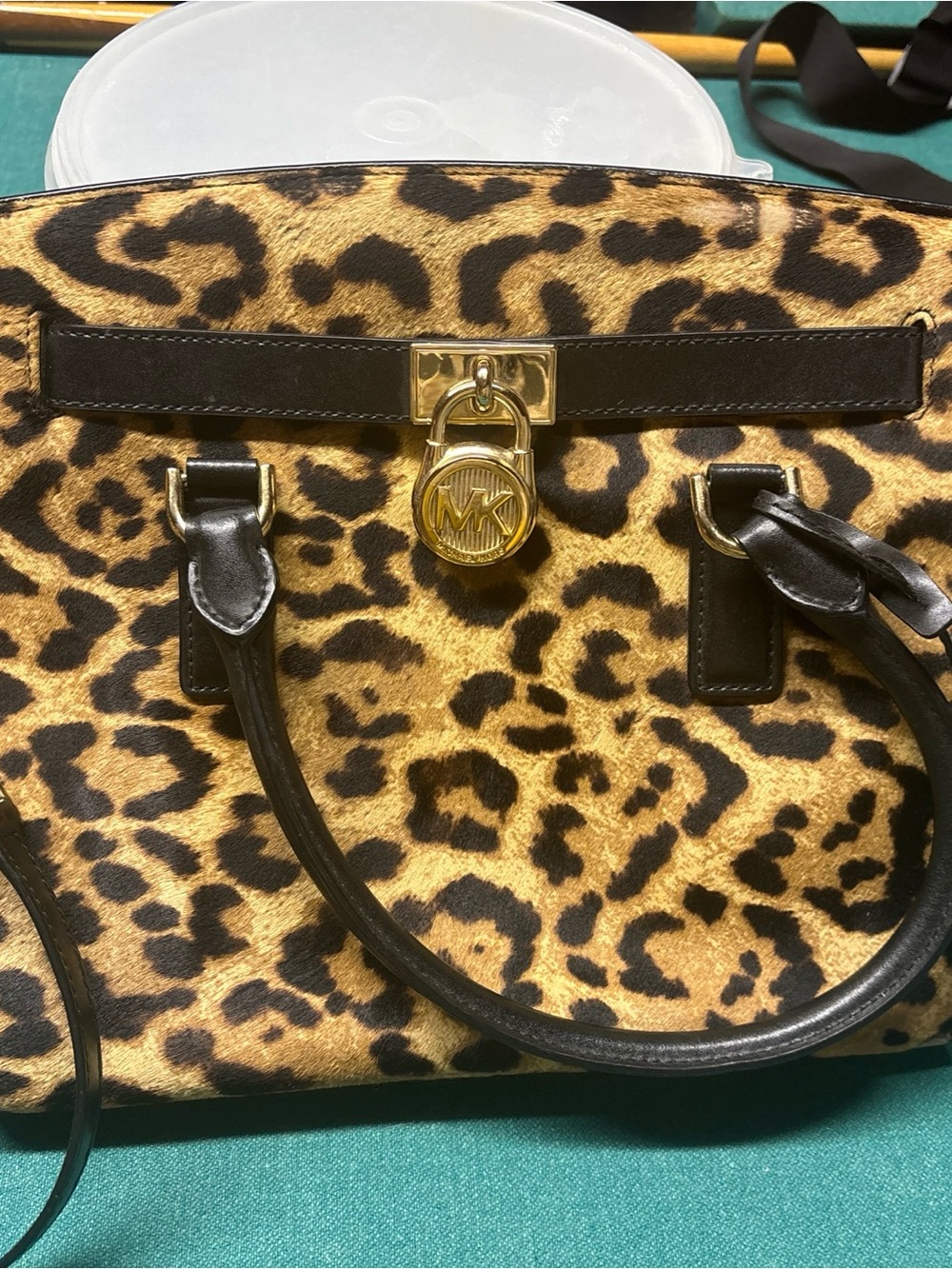 Michael Kors Leopard Print Satchel with Gold Hardware